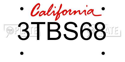 3TBS68 California License Plate