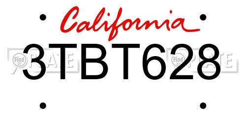 3TBT628 California License Plate