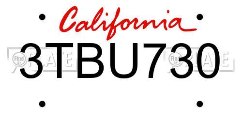 3TBU730 California License Plate