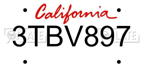 3TBV897 California License Plate