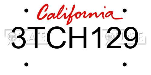 3TCH129 California License Plate