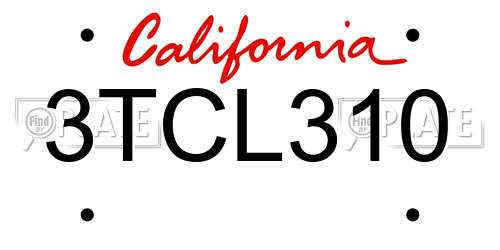 3TCL310 California License Plate