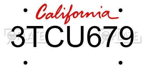 3TCU679 California License Plate