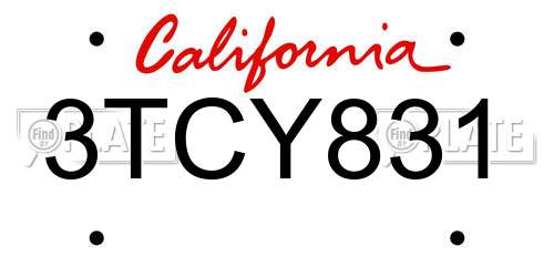 3TCY831 California License Plate