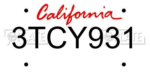 3TCY931 California License Plate