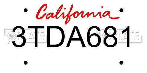 3TDA681 California License Plate