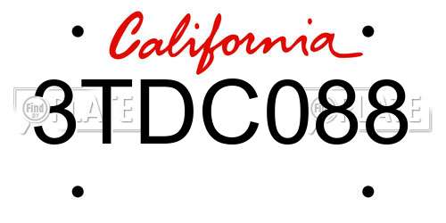 3TDC088 California License Plate