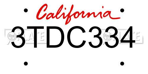 3TDC334 California License Plate
