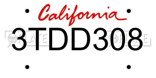 3TDD308 California License Plate