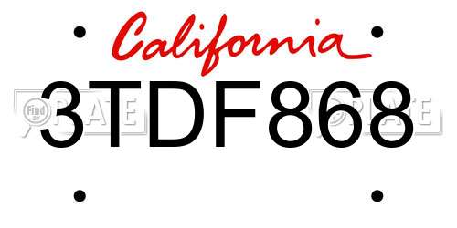 3TDF868 California License Plate