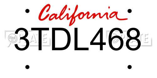 3TDL468 California License Plate