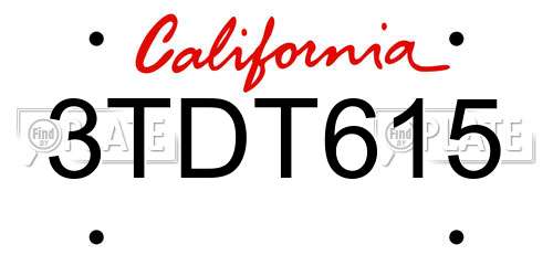 3TDT615 California License Plate