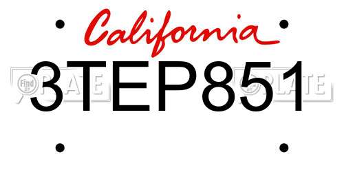 3TEP851 California License Plate