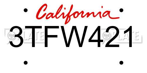 3TFW421 California License Plate