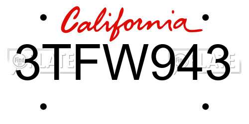 3TFW943 California License Plate
