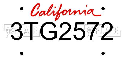 3TG2572 California License Plate