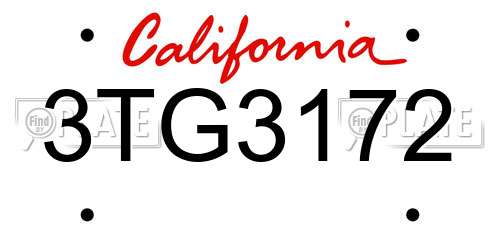 3TG3172 California License Plate