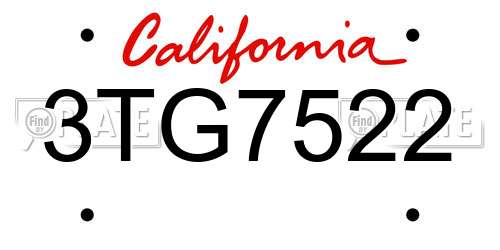 3TG7522 California License Plate