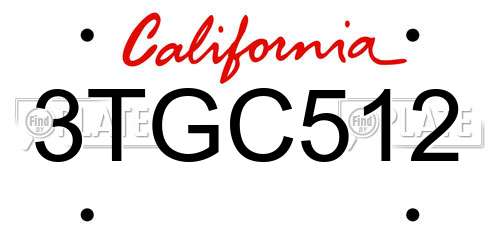 3TGC512 California License Plate