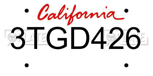 3TGD426 California License Plate