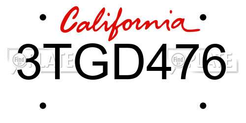 3TGD476 California License Plate