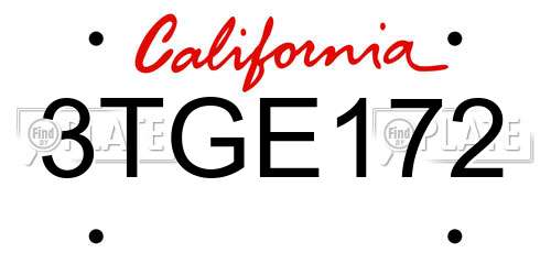 3TGE172 California License Plate