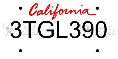3TGL390 California License Plate