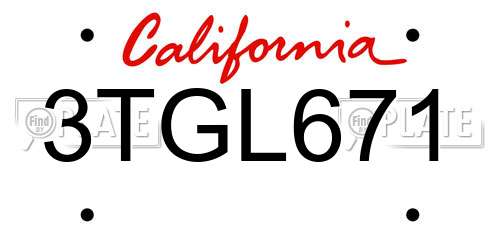 3TGL671 California License Plate