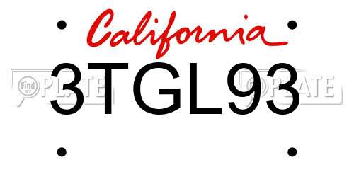 3TGL93 California License Plate