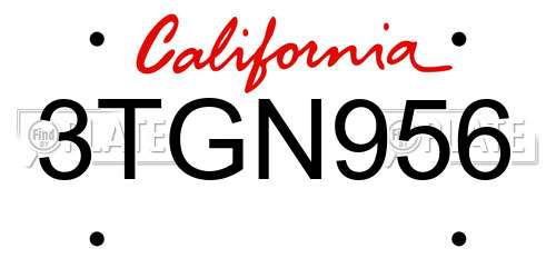 3TGN956 California License Plate