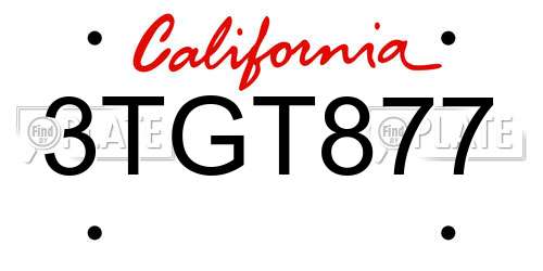 3TGT877 California License Plate