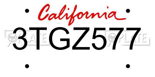 3TGZ577 California License Plate