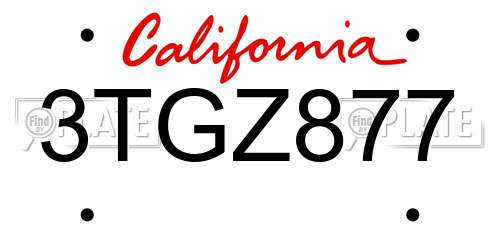 3TGZ877 California License Plate