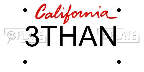 3THAN California License Plate