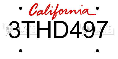 3THD497 California License Plate