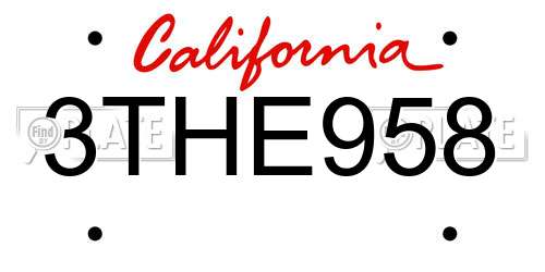 3THE958 California License Plate