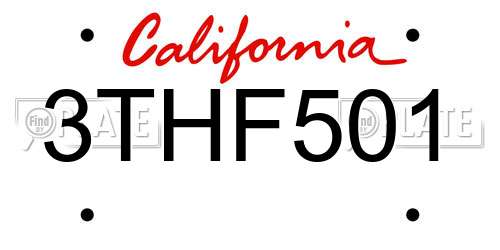 3THF501 California License Plate
