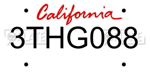 3THG088 California License Plate