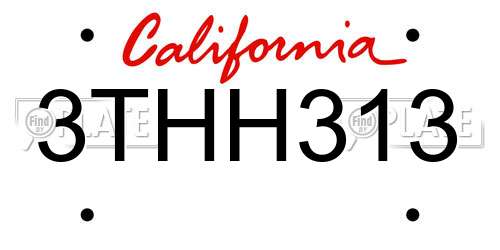 3THH313 California License Plate