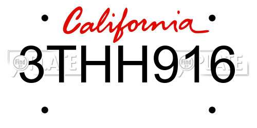 3THH916 California License Plate