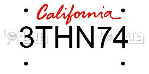 3THN74 California License Plate