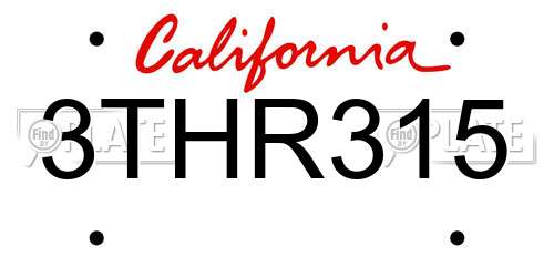3THR315 California License Plate