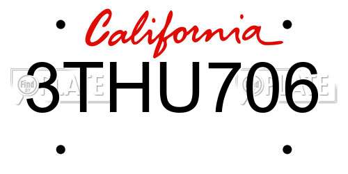 3THU706 California License Plate