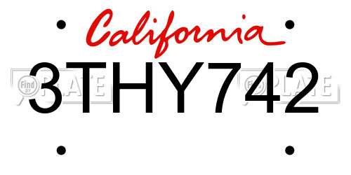 3THY742 California License Plate