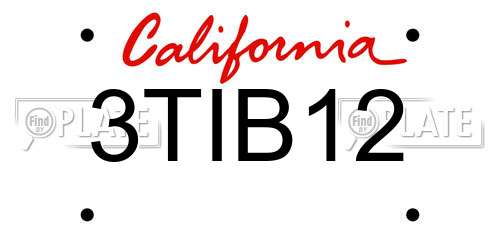 3TIB12 California License Plate
