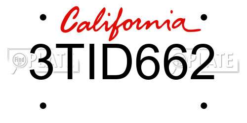 3TID662 California License Plate