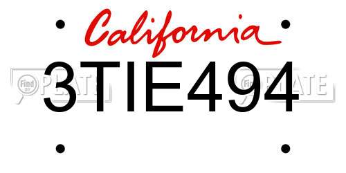 3TIE494 California License Plate