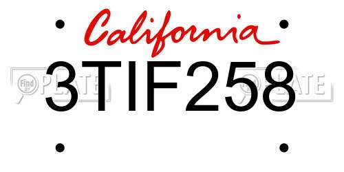3TIF258 California License Plate