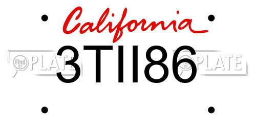3TII86 California License Plate
