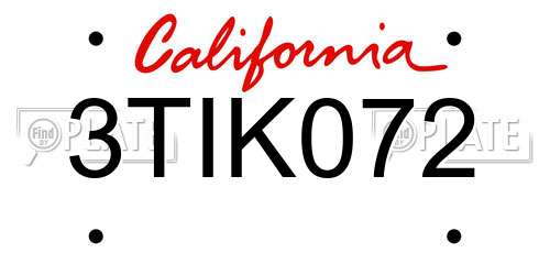 3TIK072 California License Plate